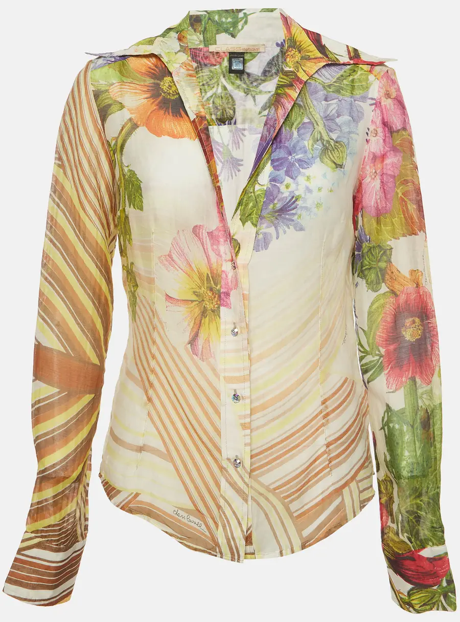 Class by Roberto Cavalli Multicolor Floral Print Chiffon Shirt L