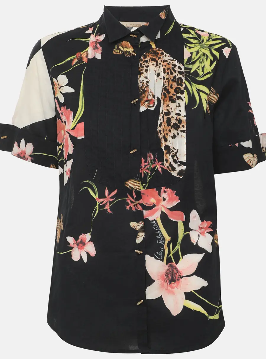 Class by Roberto Cavalli Multicolor Floral Print Poplin Blouse L