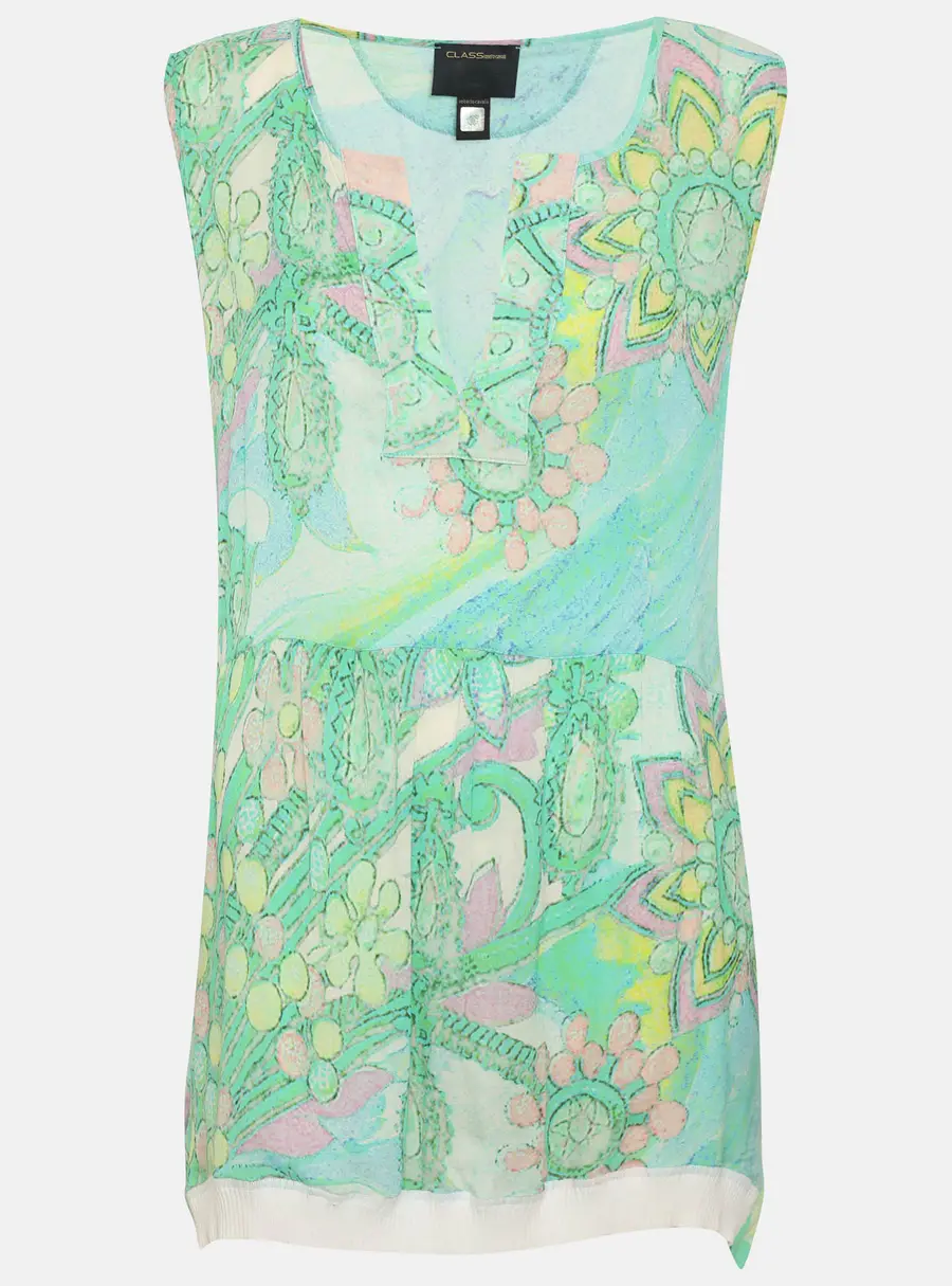 Class by Roberto Cavalli Green Printed Crepe Sleeveless Tunic Tops