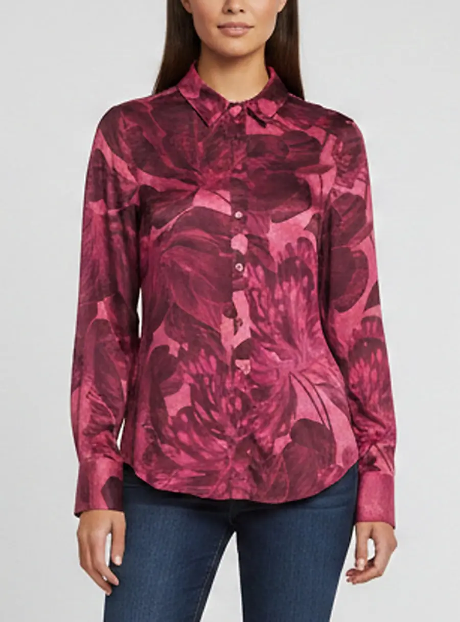 Class by Roberto Cavalli Pink Printed Satin Button Front Shirt L