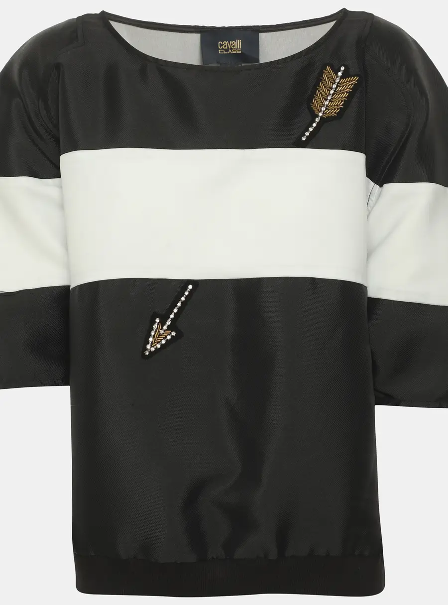 Class by Roberto Cavalli Black/White Nylon Blend Arrow Embellished Tops L