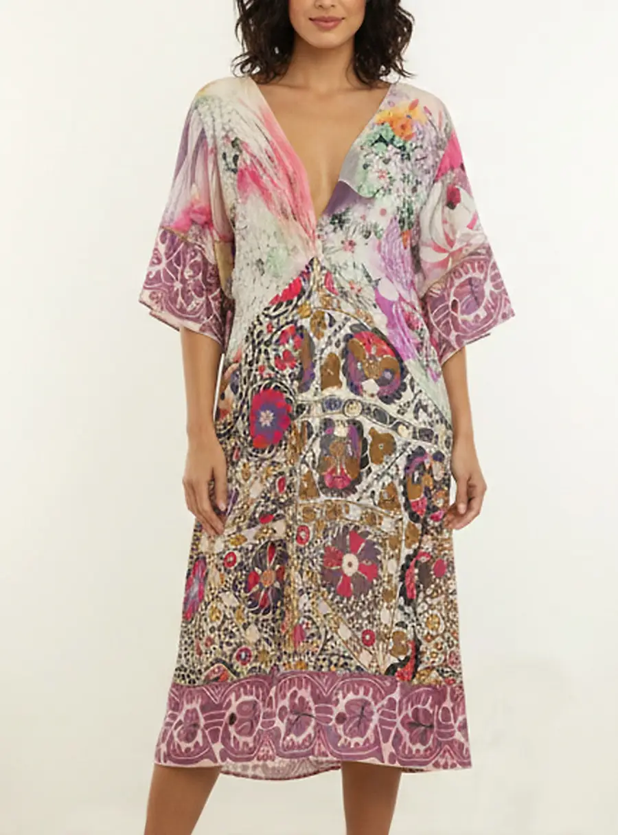 Class by Roberto Cavalli Multicolor Printed Jersey V Neck Knee Length Dress M