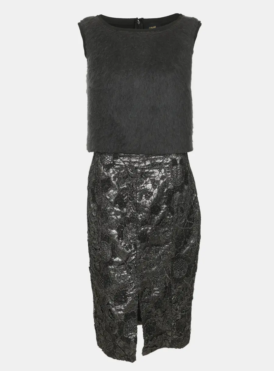 Class by Roberto Cavalli Black/Silver Lace Faux Fur Skirt and Top Set M