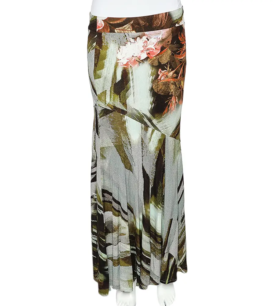 Cavalli Class Multicolor Printed Jersey Paneled Midi Skirt M