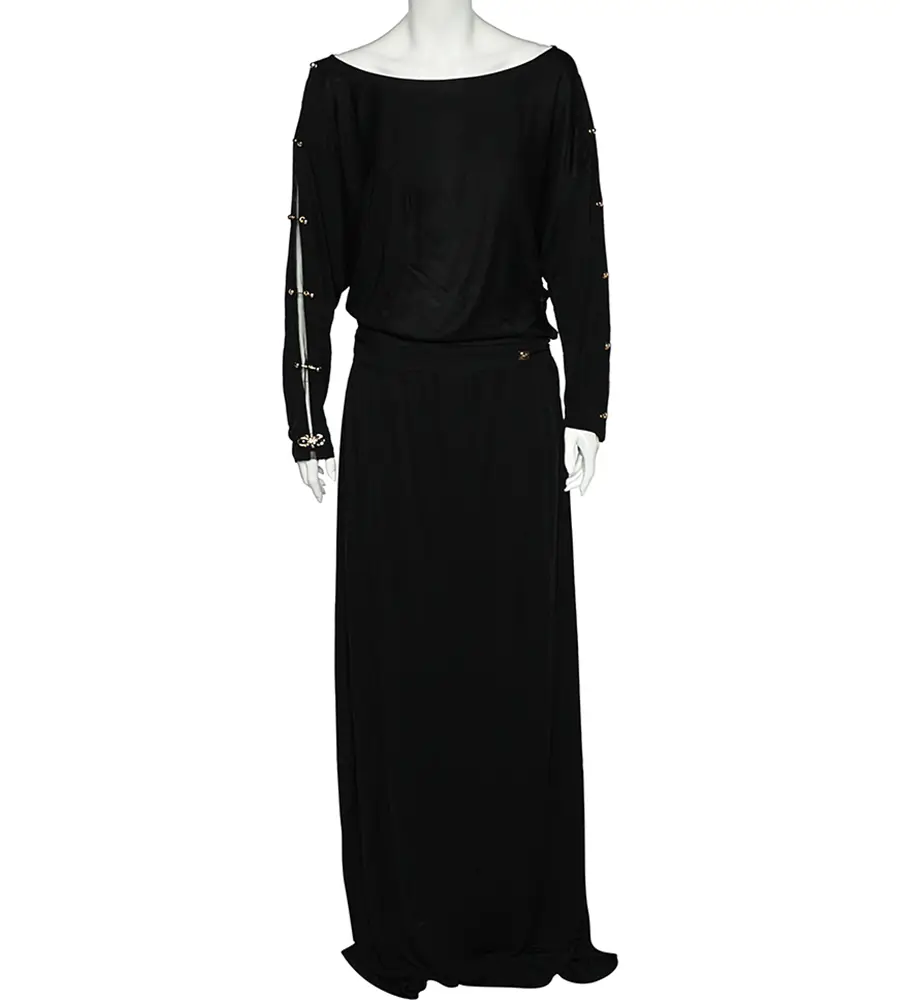 Class by Roberto Cavalli Black Jersey Metal Link Detail Maxi Dress L