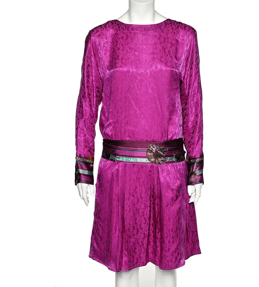 Class by Roberto Cavalli Purple Silk Contrast Waist Tie Detail Dress M