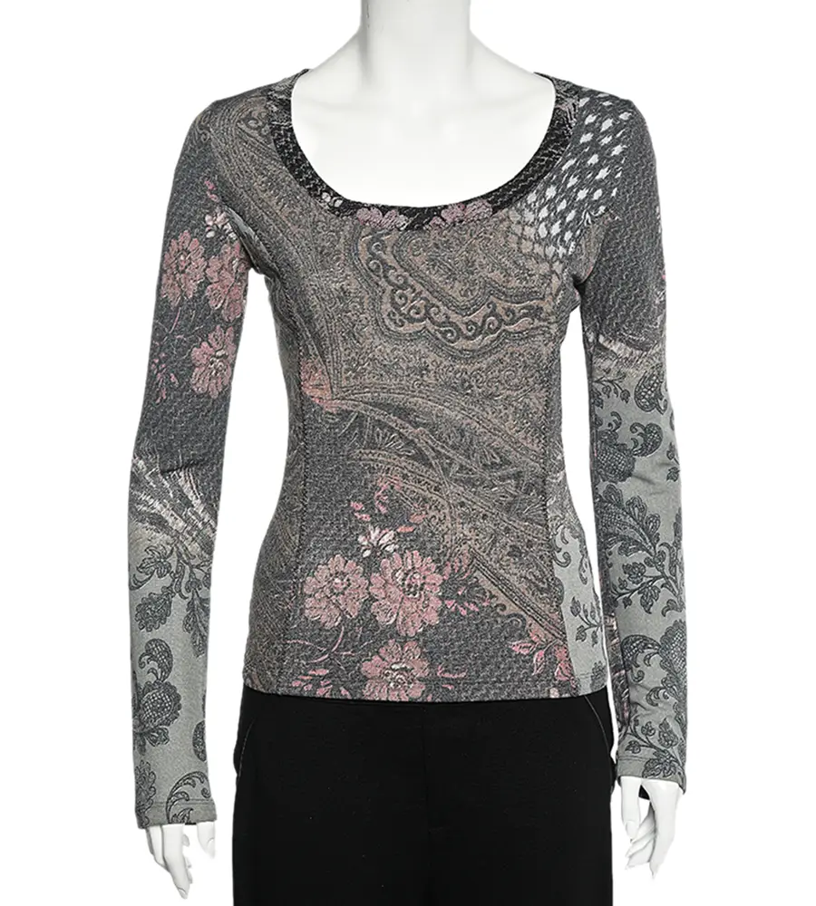 Class by Roberto Cavalli Multicolor Paisley Print Knit Scoop Neck Top M