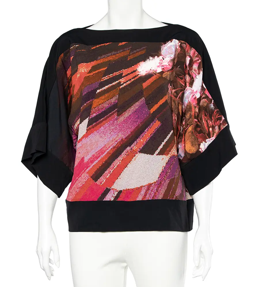 Class by Roberto Cavalli Multicolored Printed Crepe Blouse M
