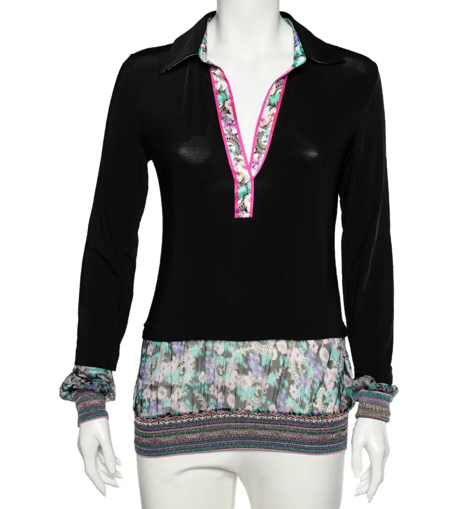 Class by Roberto Cavalli Black Jersey Contrast Paneled Top M