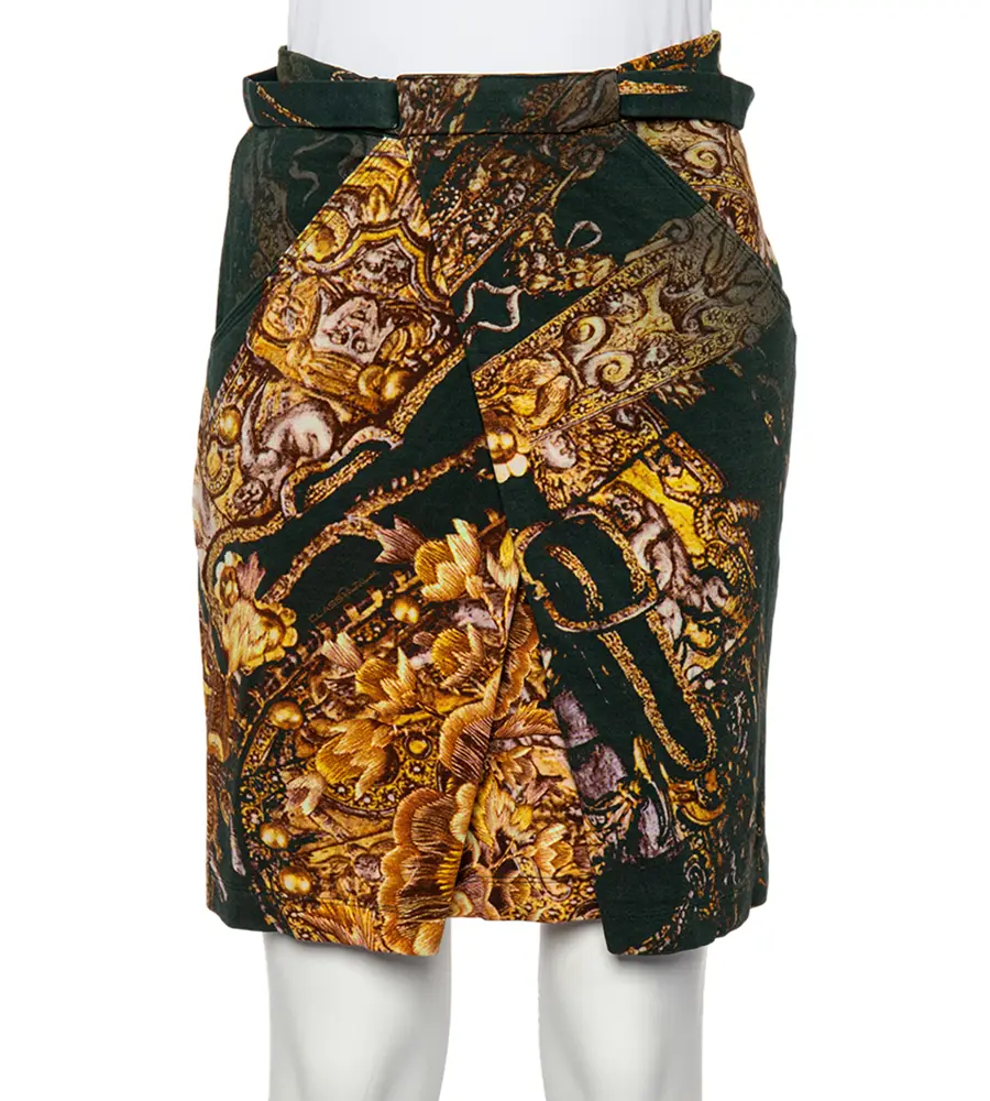 Class by Roberto Cavalli Green Printed Knit Draped Short Skirt S