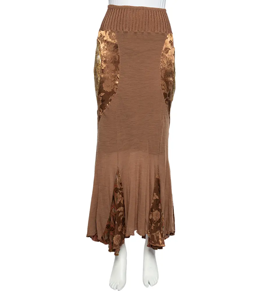 Class by Roberto Cavalli Brown Wool Knit Paneled Skirt M