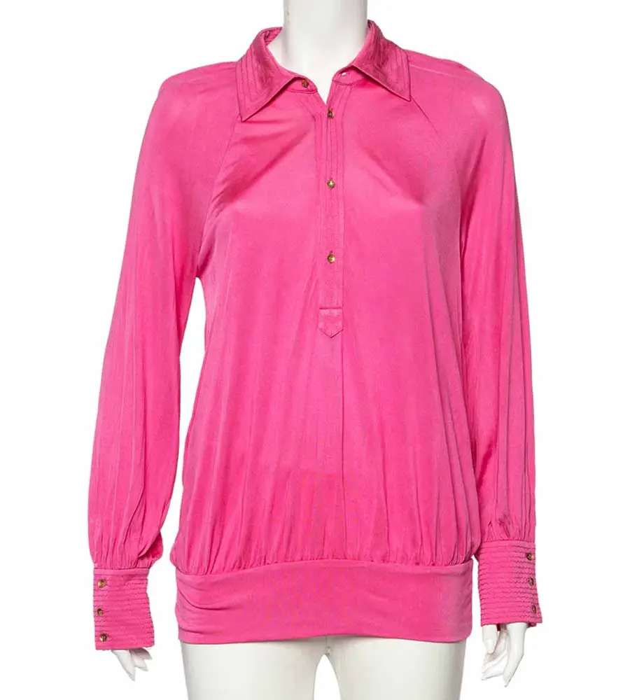 Class by Roberto Cavalli Pink Silk Knit Button Front Top M