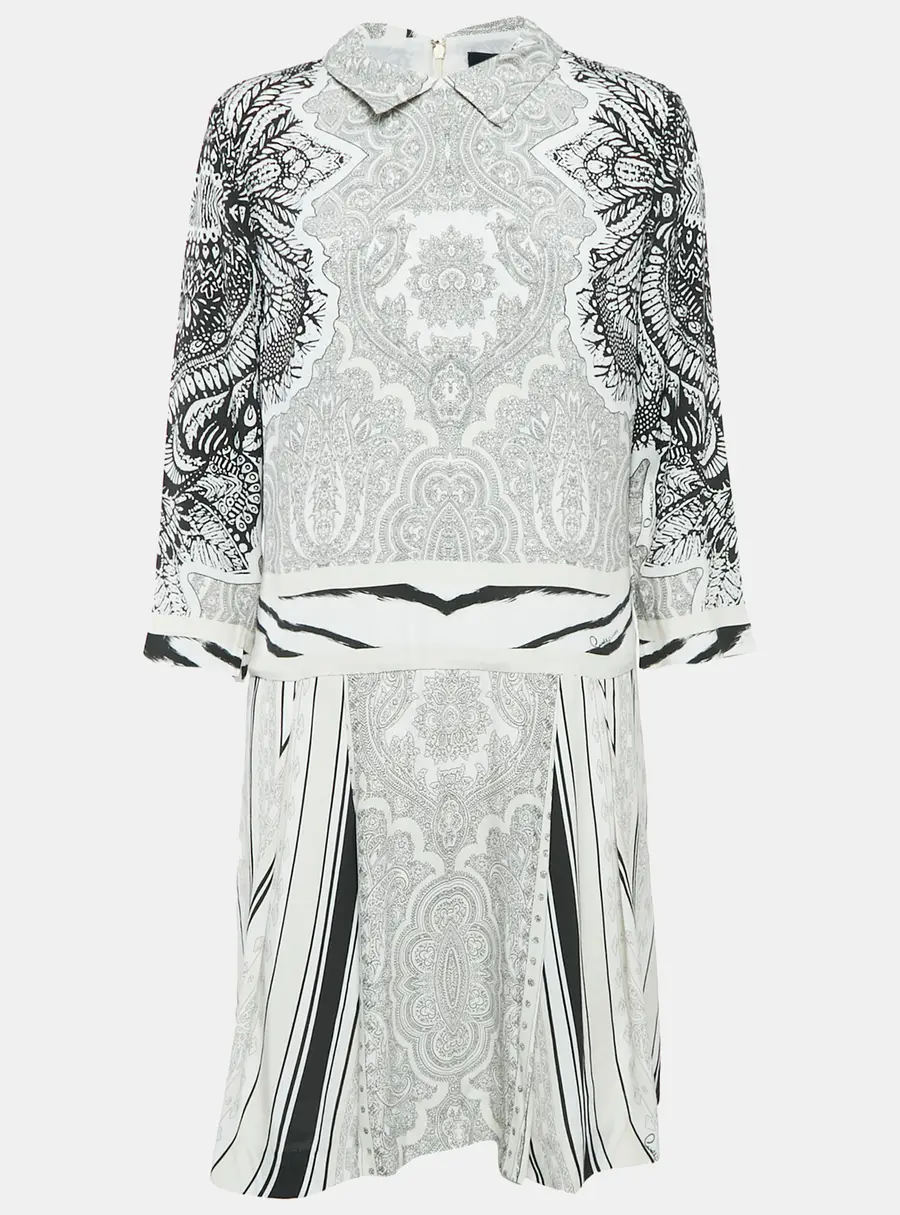 Class by Roberto Cavalli White/Black Printed Crepe Short Dress L