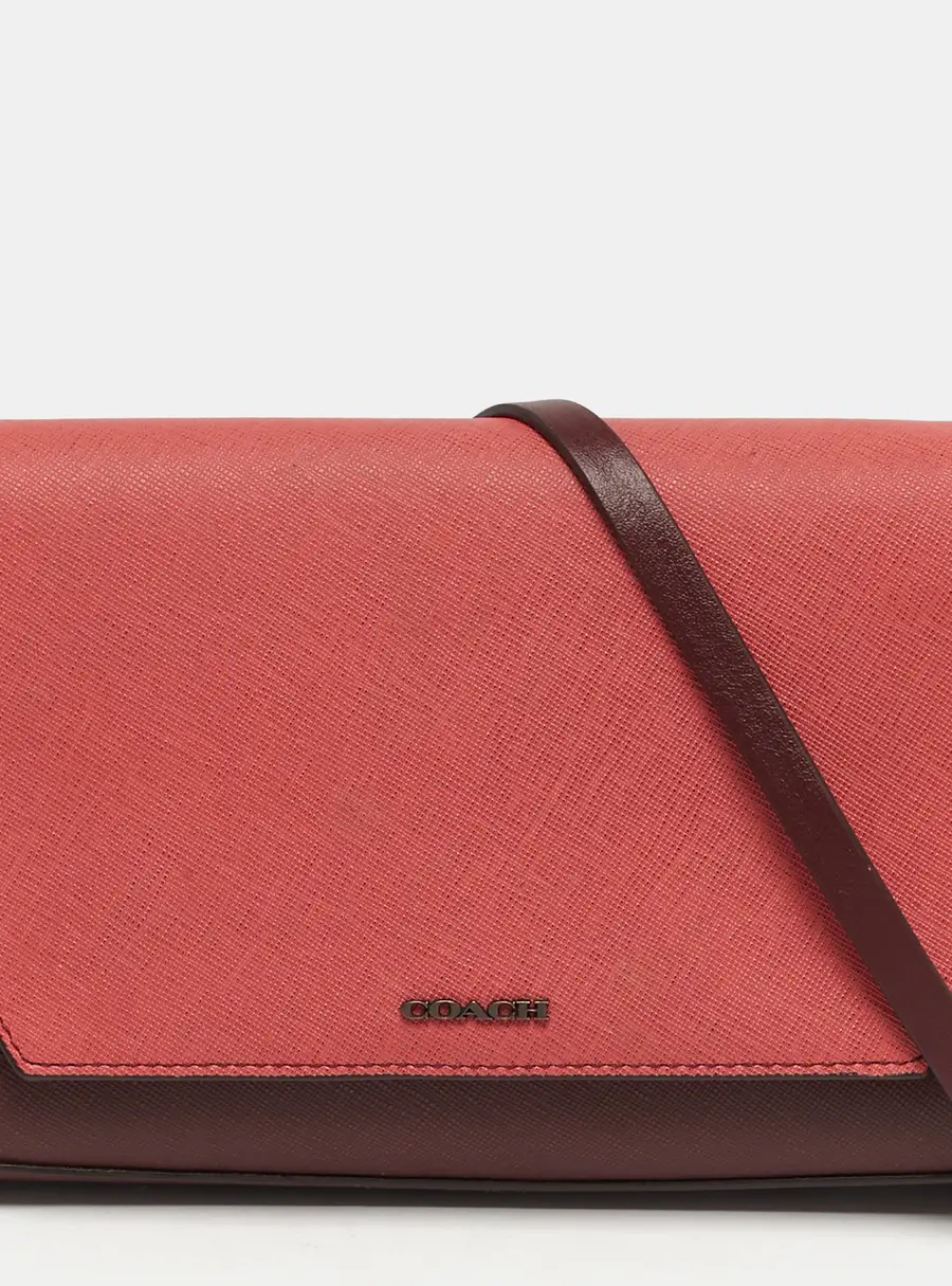Coach Burgundy/Peach Pink Saffiano Leather Crossbody Bag