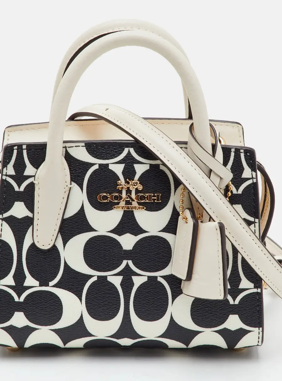 Coach Andrea Carryall Mini White/Black Signature Coated Canvas and Leather Satchel