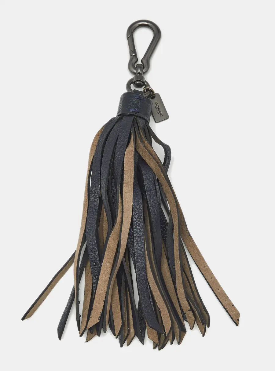 Chloé Navy Blue/Grey Leather Studded Tassel Bag Charm