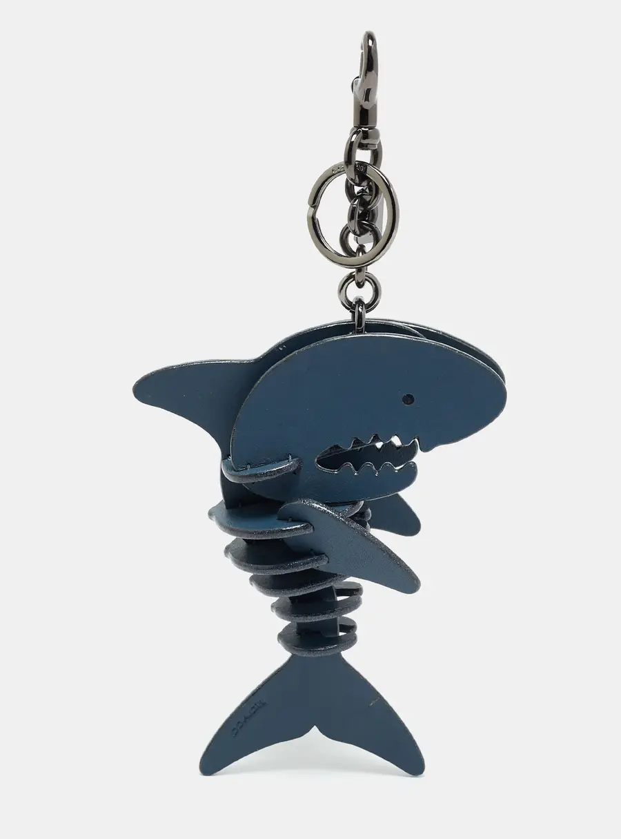 Coach Sharky Medium Bag Charm Navy Blue Leather