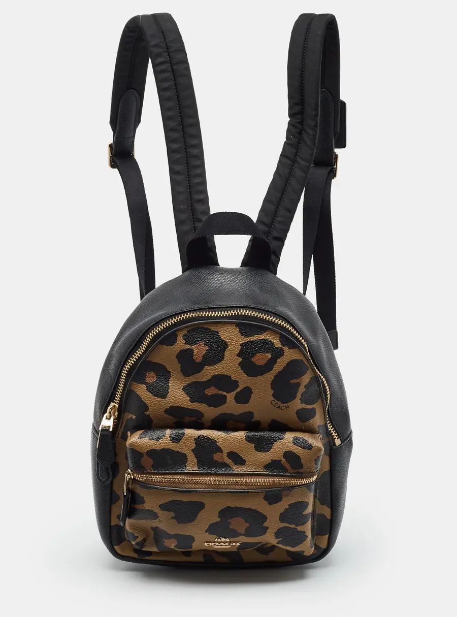 Coach Mini Black/Brown Leopard Print Coated Canvas and Leather Backpack