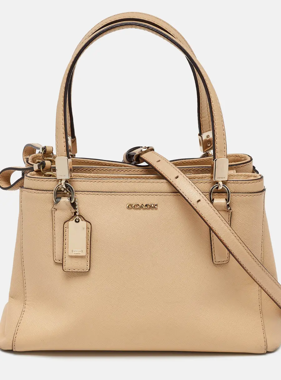 Coach Beige Leather Mini Christie Carryall Double Zip Tote