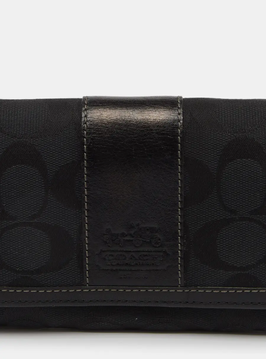 Coach Black Signature Canvas and Leather Continental Wallet