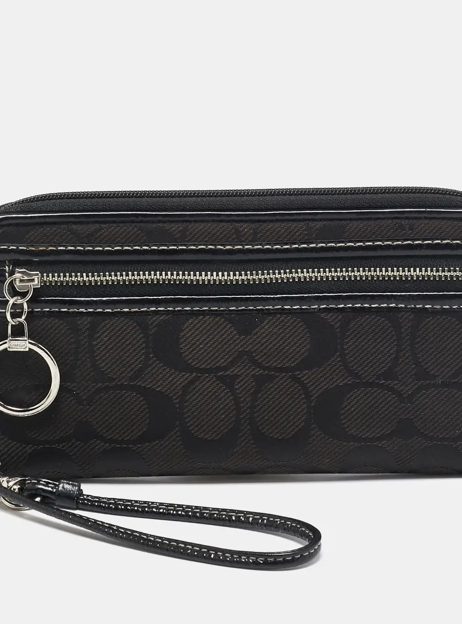 Coach Black Signature Canvas and Patent Leather Wristlet Wallet
