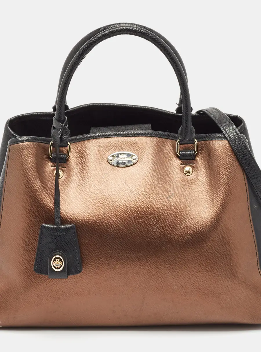 Coach Metallic/Black Leather Margot Carryall Satchel