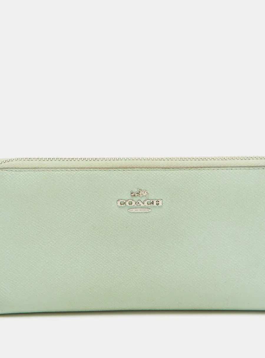 Coach Light Green Leather Long Zip Around Wallet