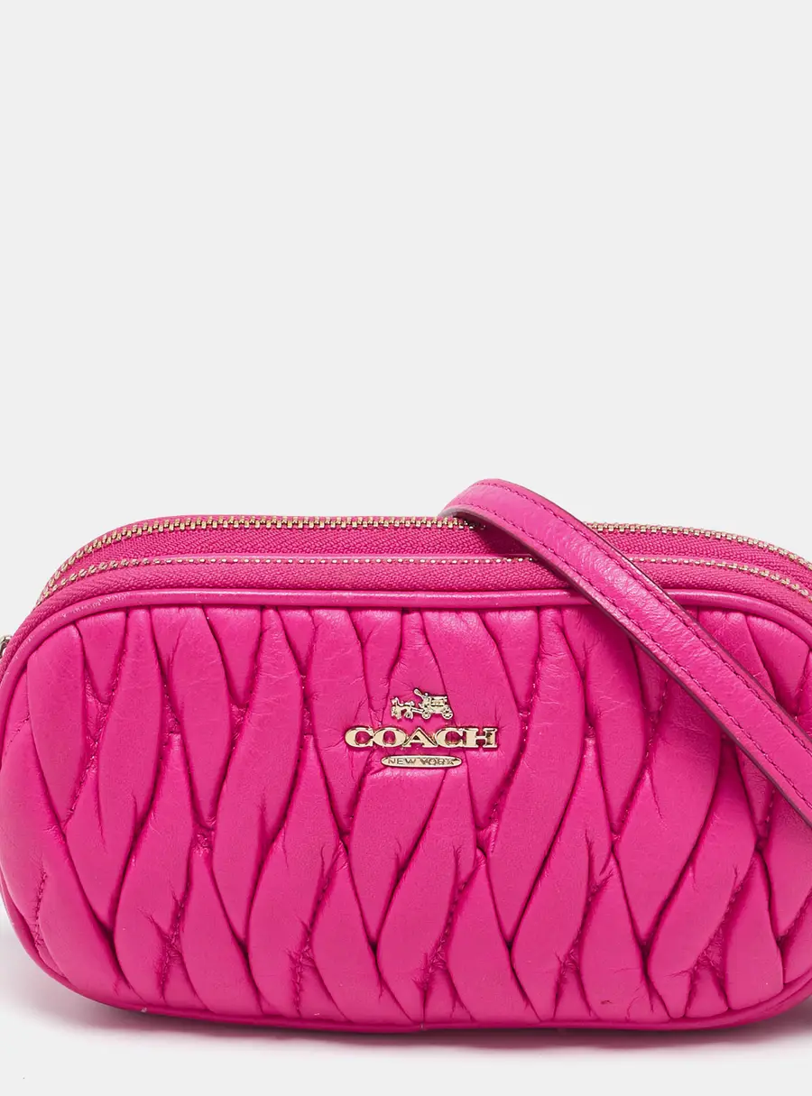 Coach Neon Pink Quilted Leather Mini Crossbody Bag