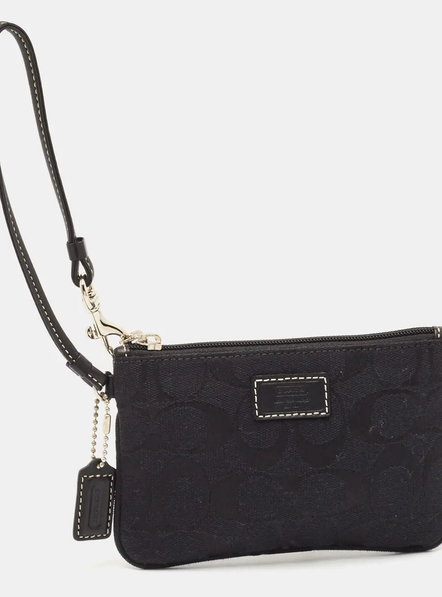 Coach Black Signature Canvas and Leather Wristlet Clutch