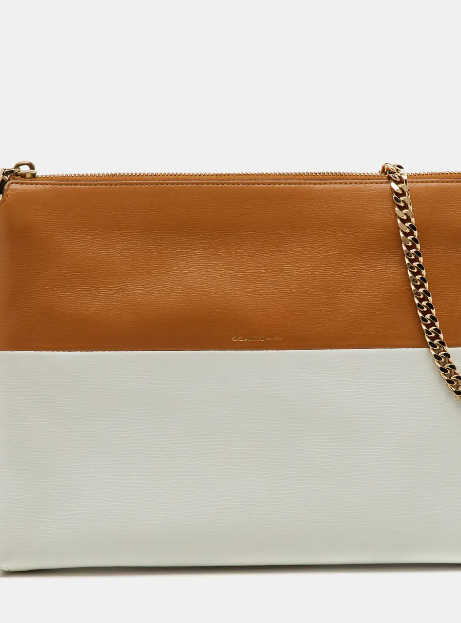 Coach Tan/White Leather Chain Shoulder Bag