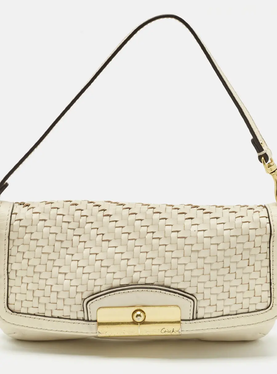Coach White Woven Leather Kristin Clutch Bag