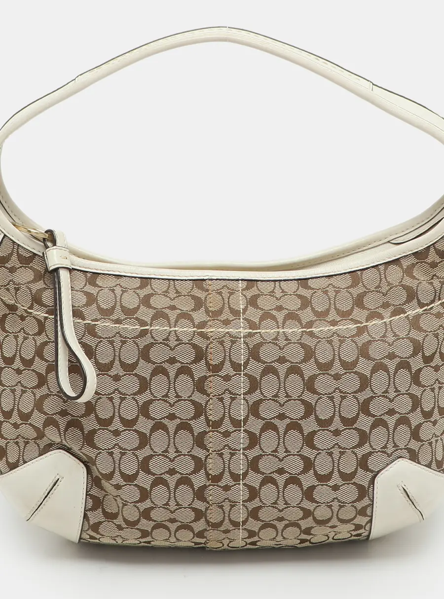 Coach Beige/White Signature Canvas and Leather Shoulder Bag