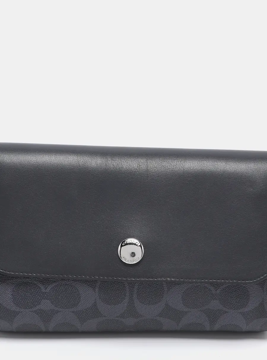 Coach Navy Blue Signature Coated Canvas and Leather Reversible Flap Crossbody Bag
