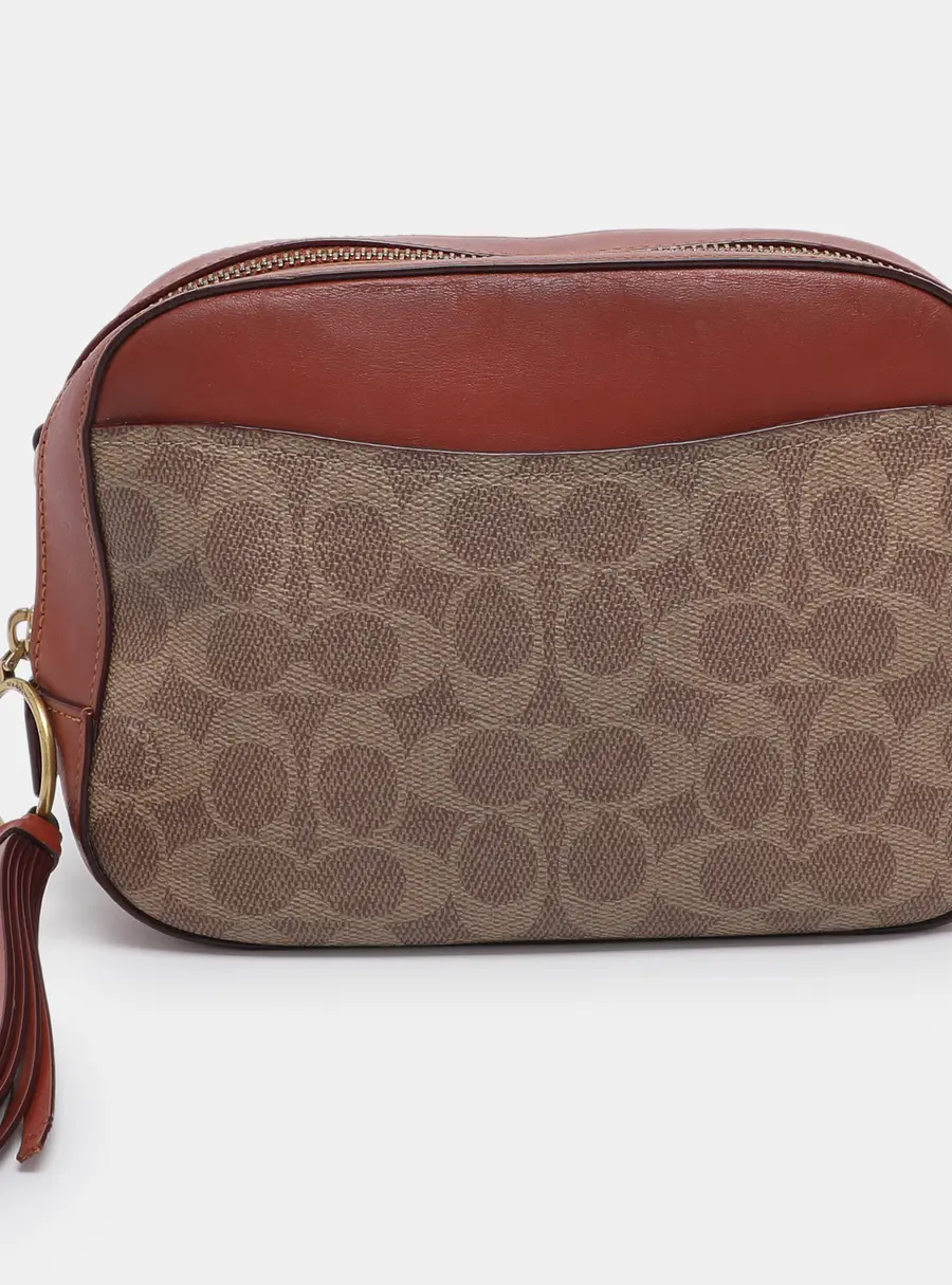 Coach Beige/Brown Signature Coated Canvas and Leather Camera Crossbody Bag