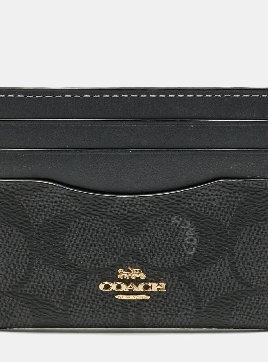 Coach Black/Grey Signature Coated Canvas and Leather Card Holder