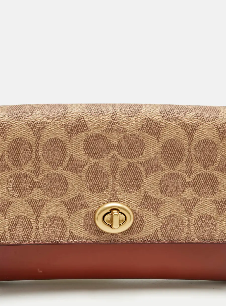 Coach Brown/Beige Signature Coated Canvas and Leather Marlow Clutch Bag