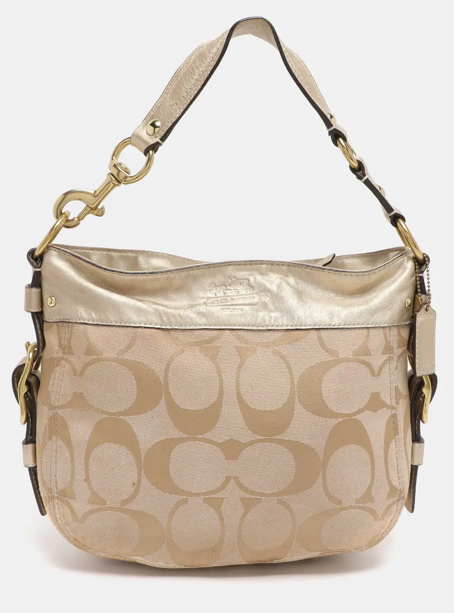 Coach Beige/Gold Canvas and Leather Zoe Hobo