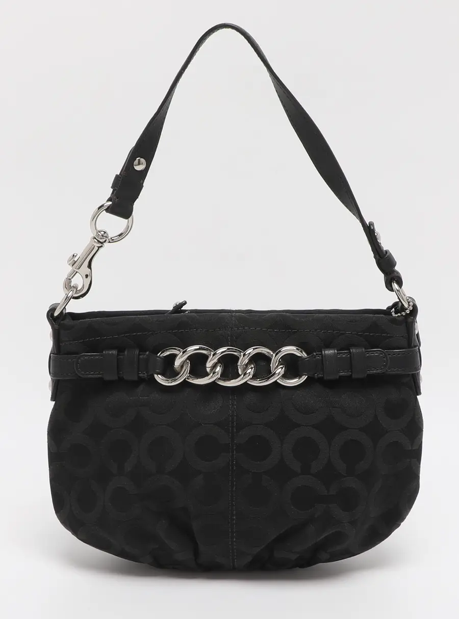 Coach Brooke Black Op Art Jacquard and Leather Hobo