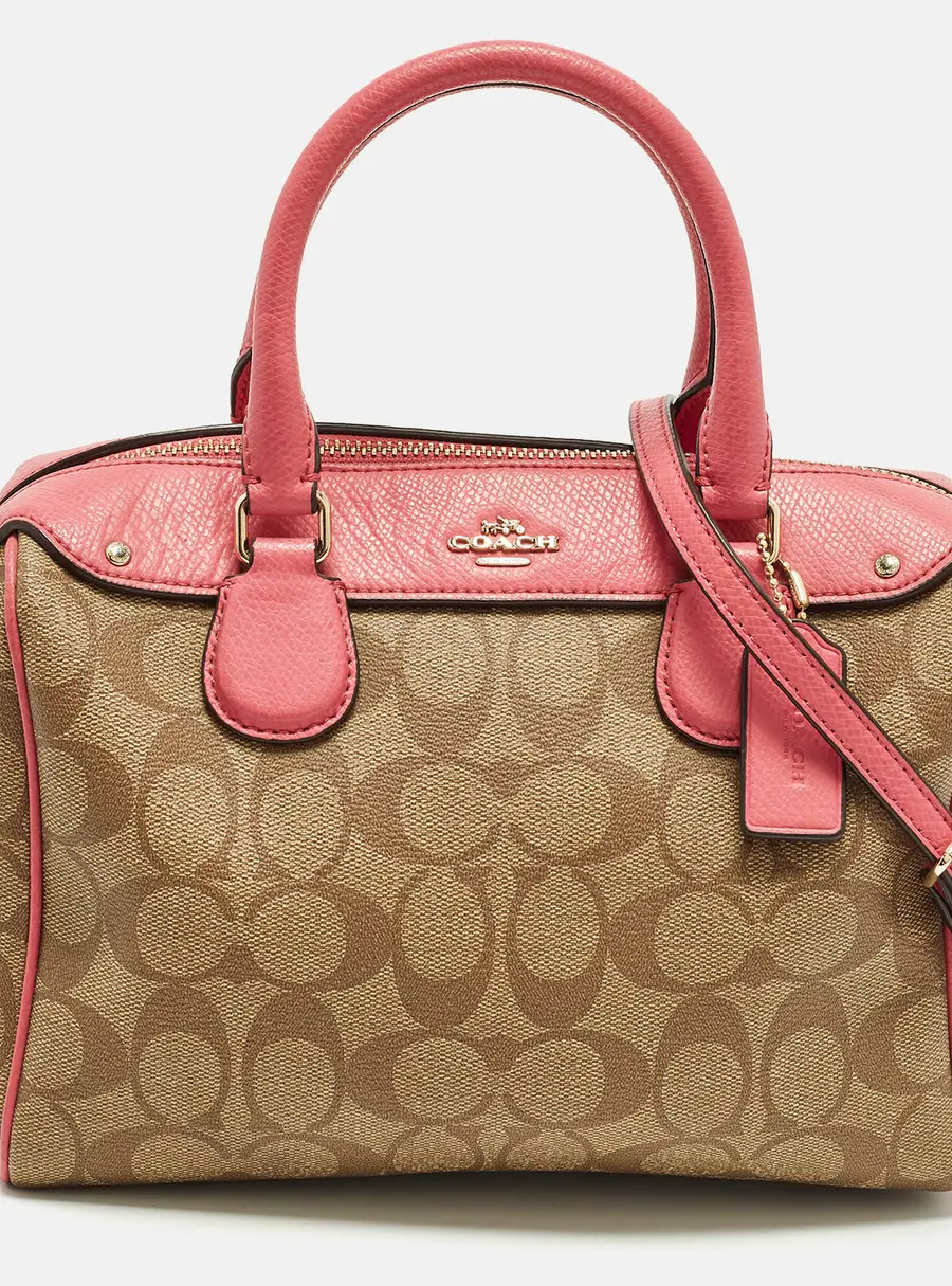 Coach Bennett Mini Pink/Beige Signature Coated Canvas and Leather Satchel
