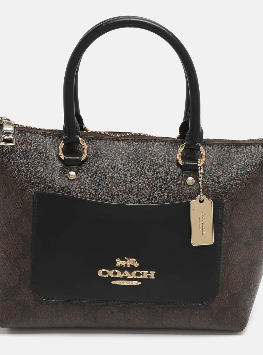 Coach Emma Mini Brown/Black Signature Coated Canvas and Leather Satchel