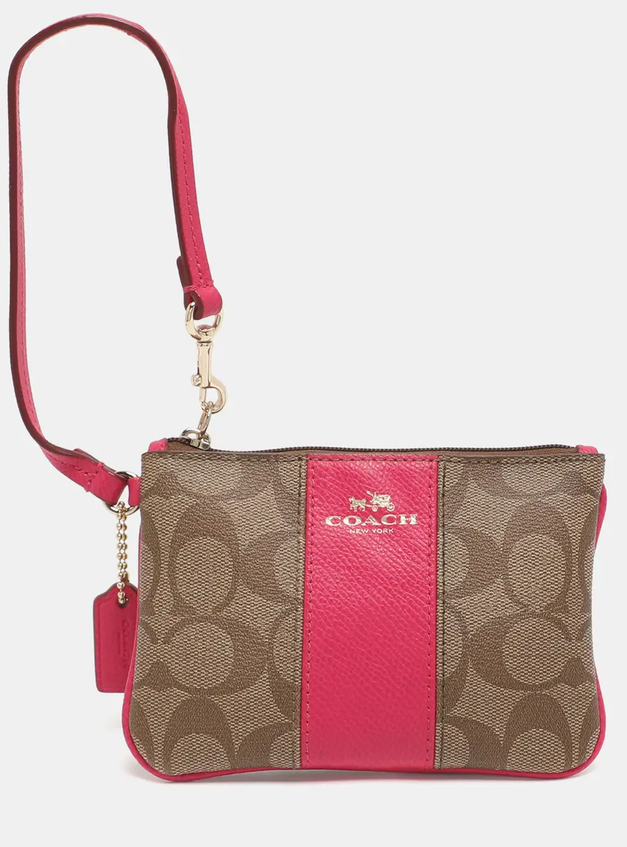 Coach Pink/Beige Coated Canvas and Leather Wristlet