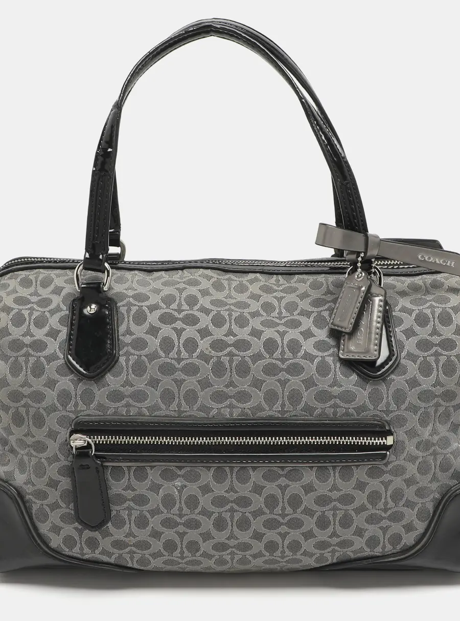 Coach Poppy Grey/Black Canvas and Patent Leather East West Satchel