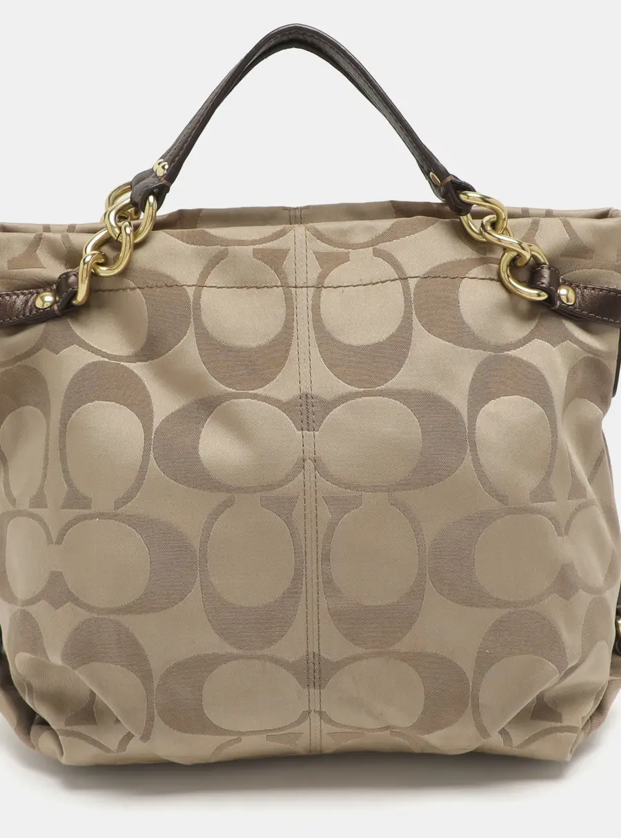 Coach Brooke Beige/Brown Signature Satin and Leather Hobo