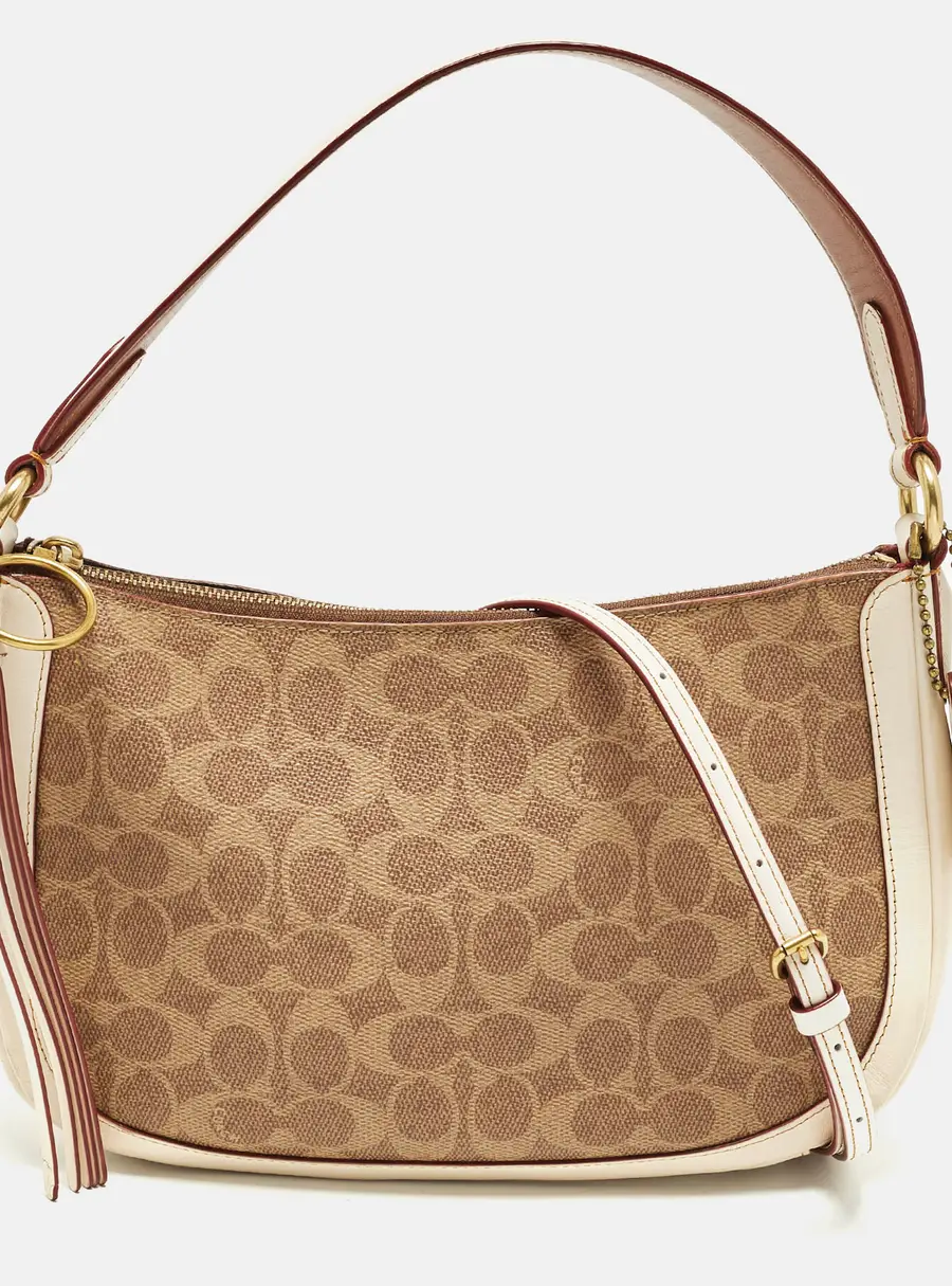 Coach Sutton Off White/Brown Signature Coated Canvas and Leather Crossbody Bag