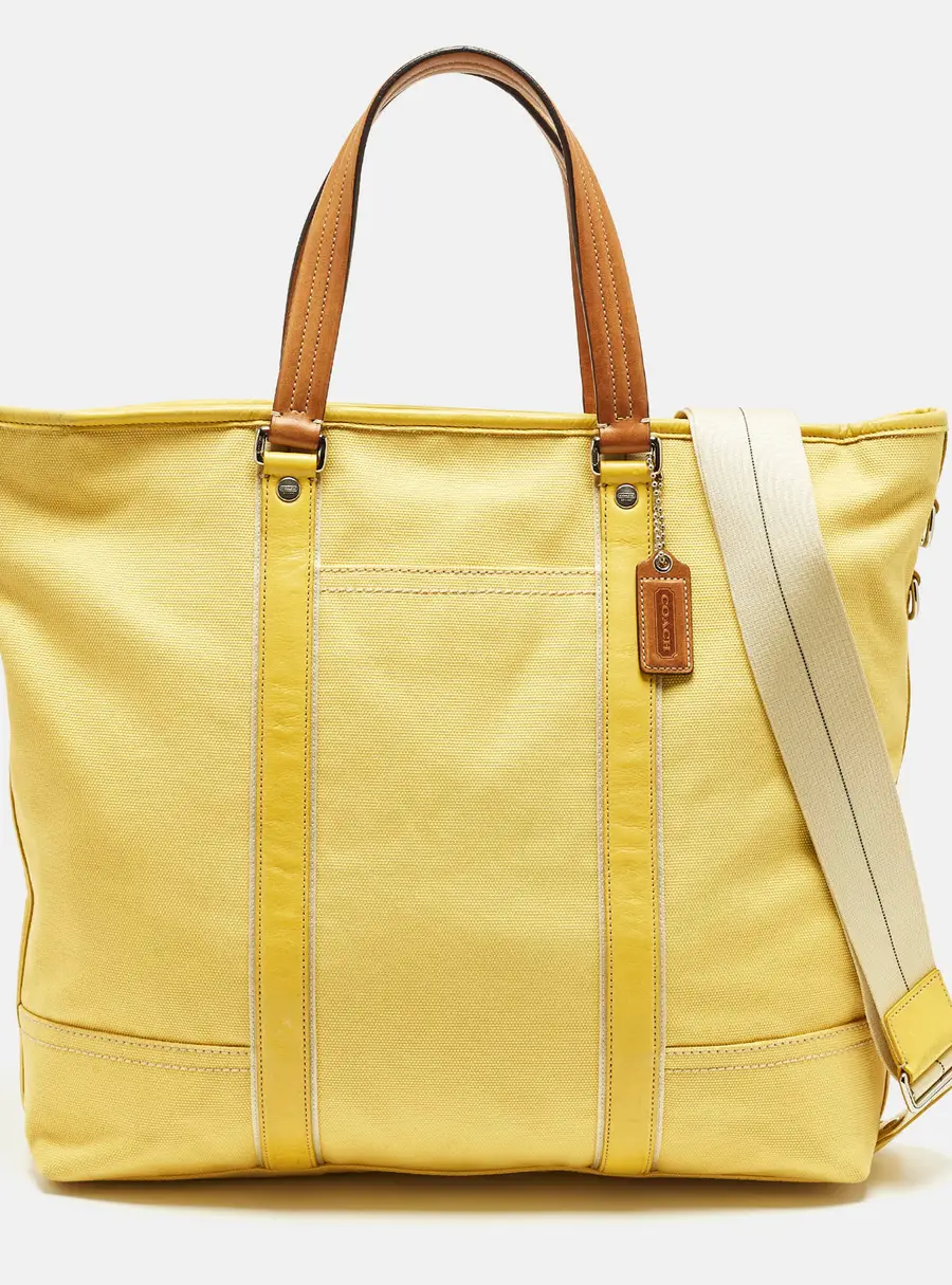 Coach Carryall Oversized Yellow Canvas and Leather Tote