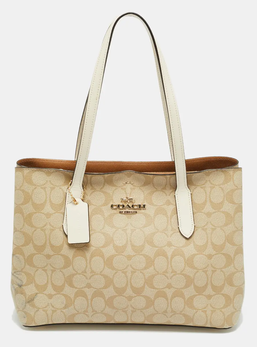 Coach Avenue Beige/White Signature Coated Canvas Tote