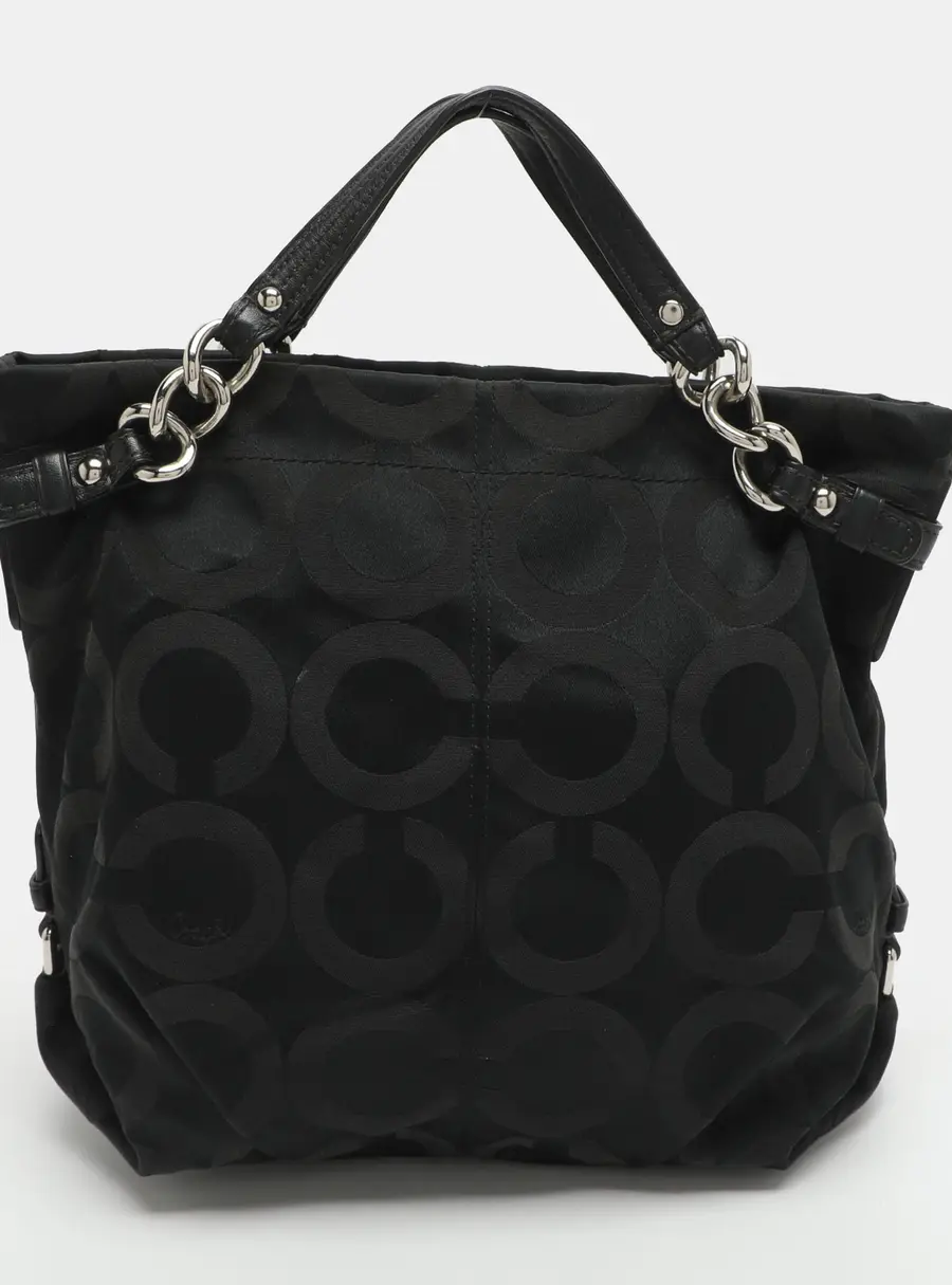 Coach Brooke Black Signature Satin and Leather Hobo
