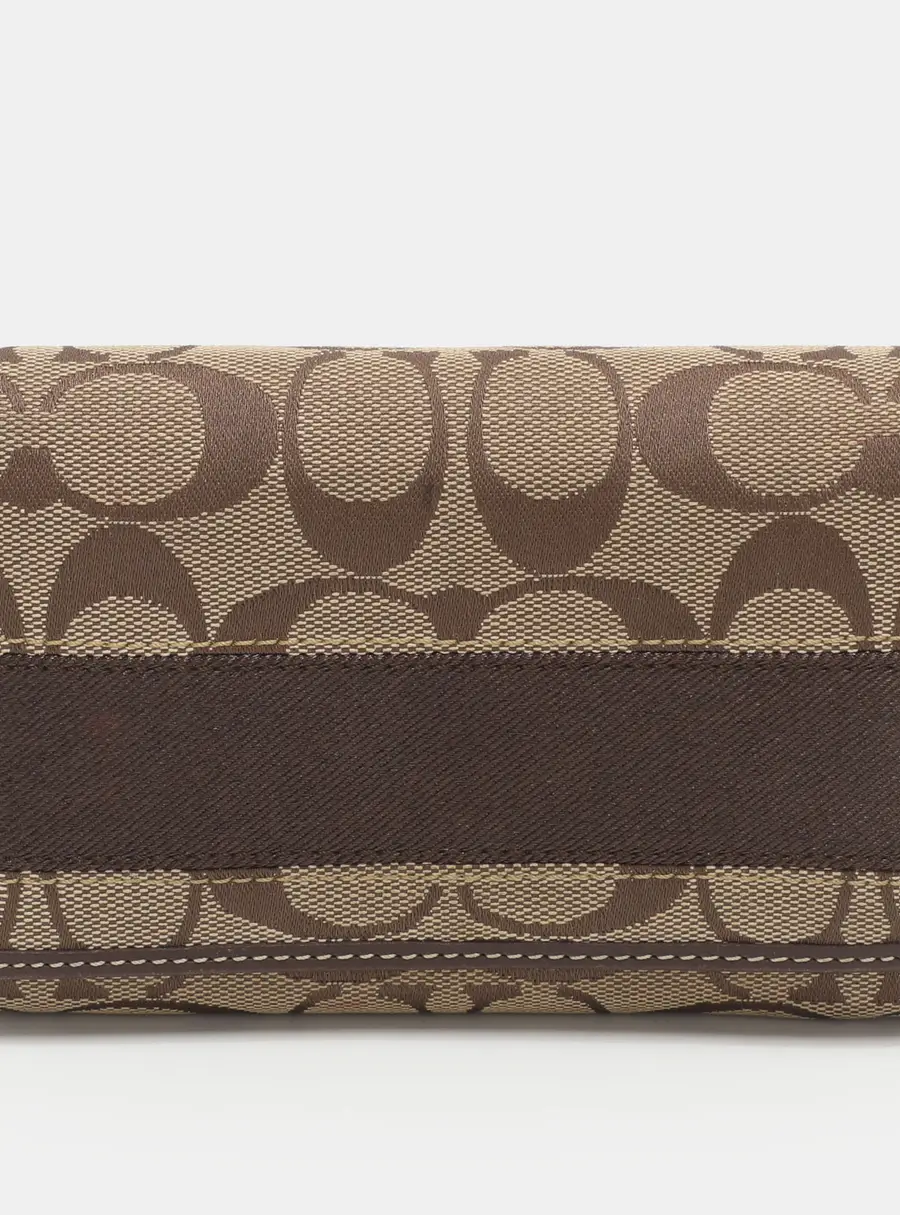 Coach Beige/Brown Signature Canvas and Leather Compact Wallet