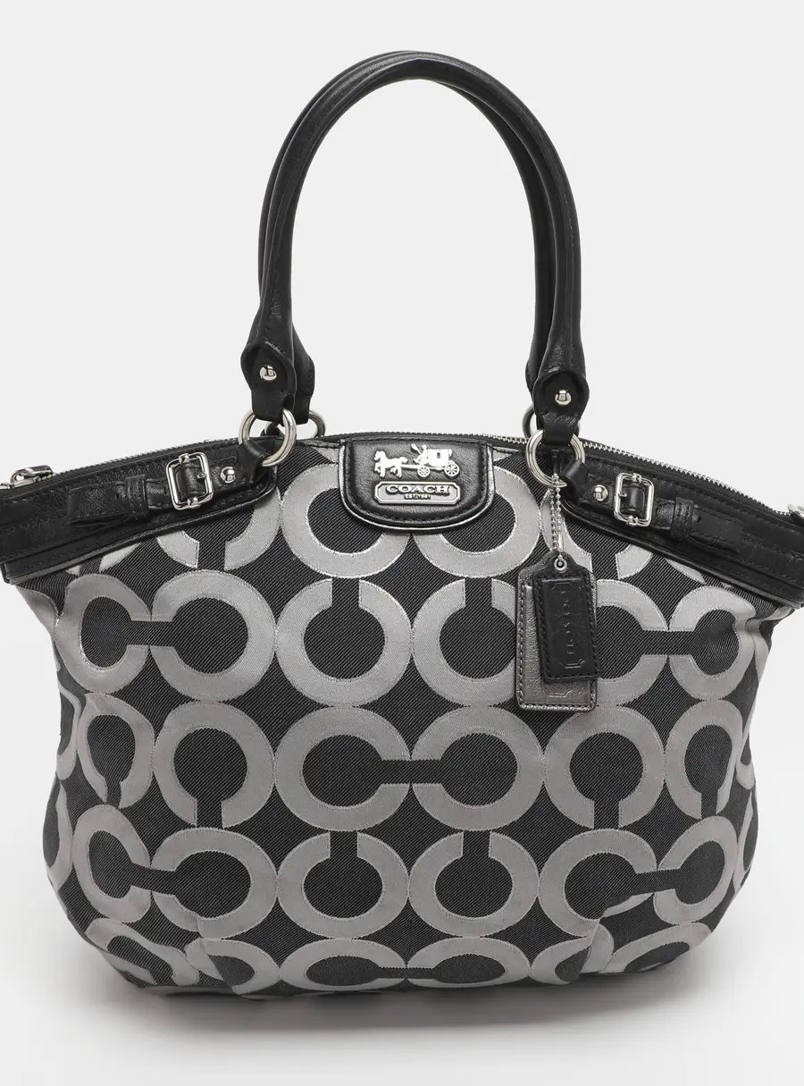 Coach Madison Black Op Art Sateen and Leather Satchel