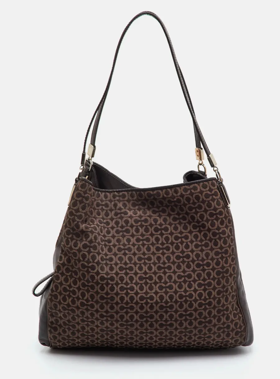 Coach Edie 31 Dark Brown Op-Art Signature Canvas and Leather Hobo